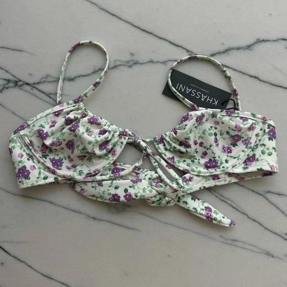 Khassani White and Purple Flowers Bikini Top - Small - Picture 7 of 7